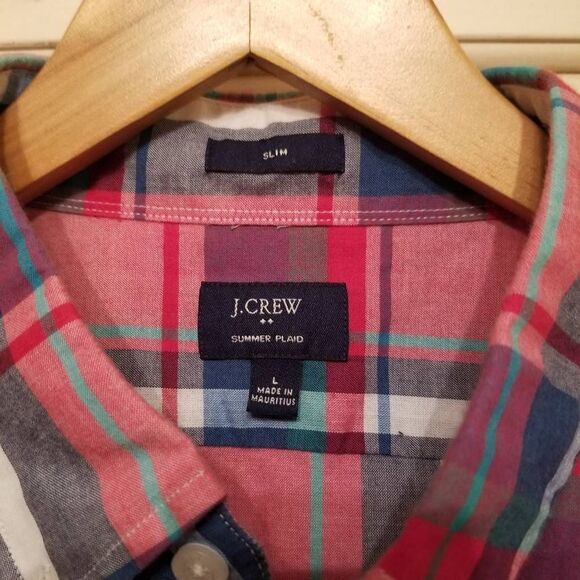 J. Crew Summer Plaid Button Down Slim Large - Picture 2 of 9